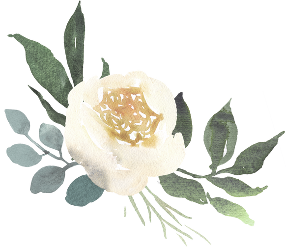 Watercolor Wedding Floral Bouquet Composition with White Rose an