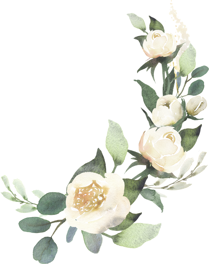 Watercolor Wedding Floral Bouquet Composition with White Roses a